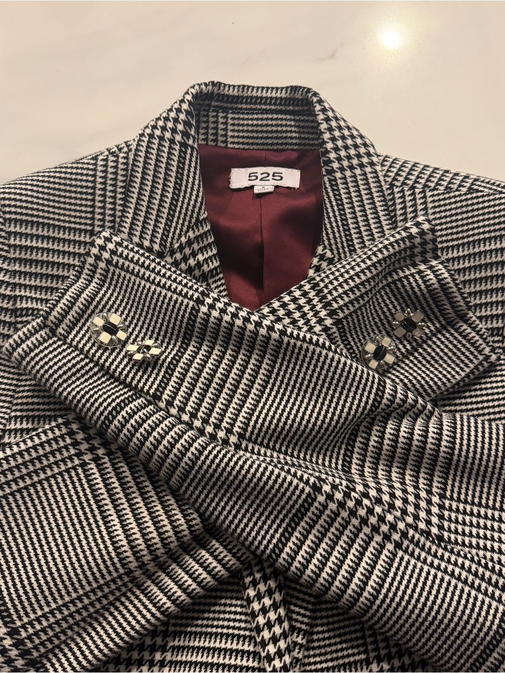 525 America Houndstooth Plaid Blazer Jacket Black White Burgundy Preppy Academia